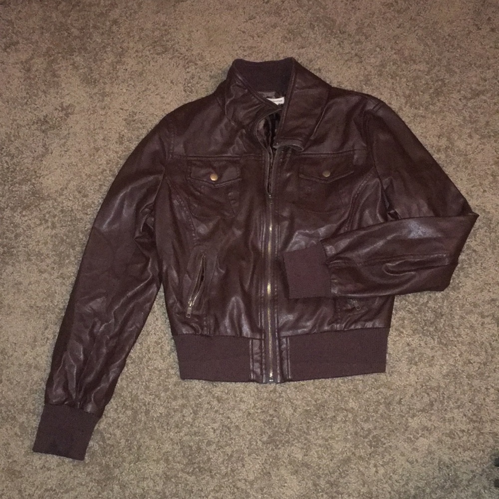 Brown polyester (faux) leather jacket